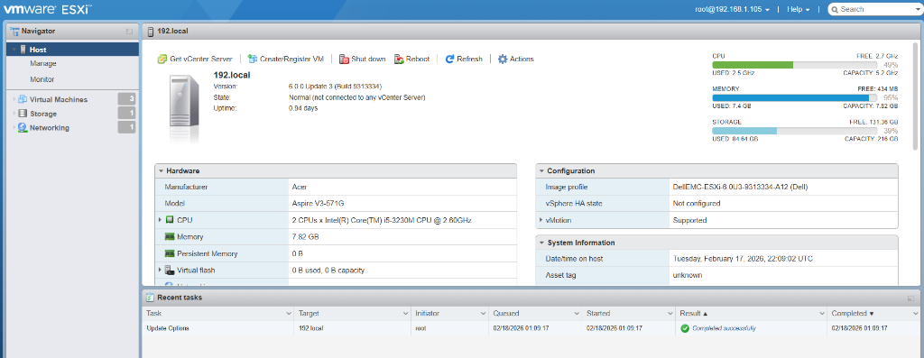 ESXi Arayüzü